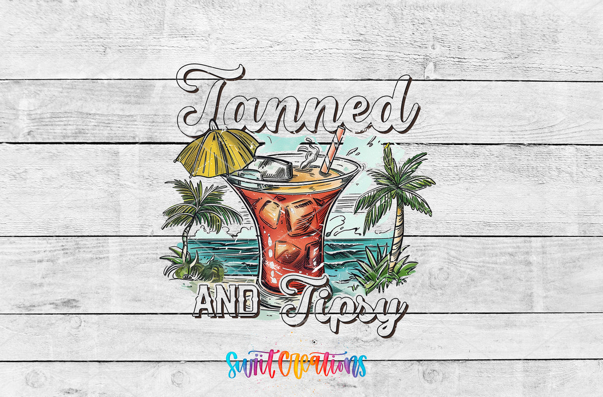 Tanned and Tipsy Cocktail artwork detail for the finished 16 oz tumbler