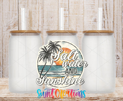 Salt Water and Sunshine Sunset frosted glass tumbler mockup with bamboo lids and straws