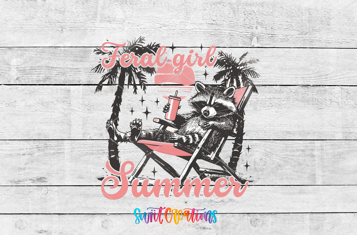 Feral Girl Summer Beach Chair artwork detail for the finished 16 oz tumbler
