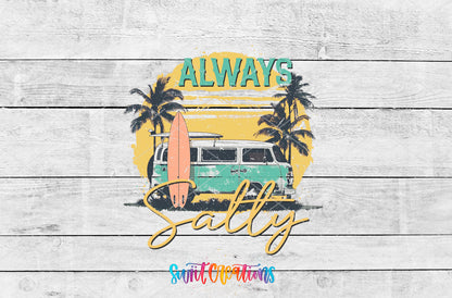 Always Salty Surf Van artwork detail for the finished 16 oz tumbler