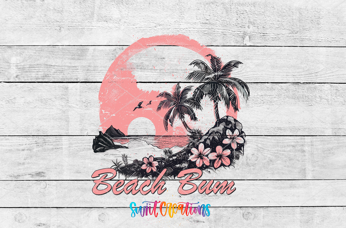 Beach Bum artwork detail for the finished 16 oz tumbler
