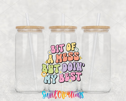 Bit of a Mess Doing My Best clear glass tumbler group mockup with bamboo lids and straws
