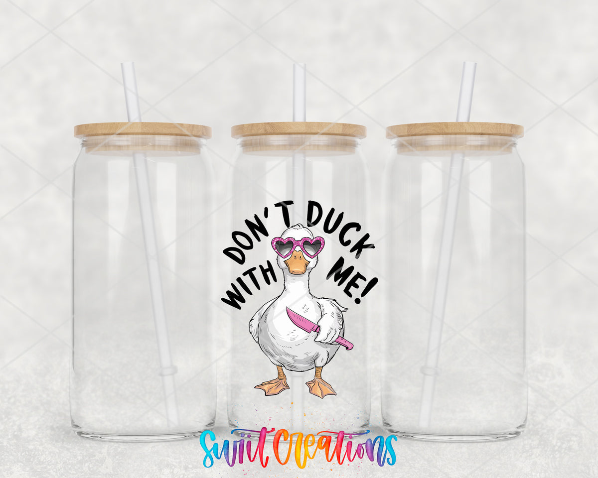 Do Not Duck With Me clear glass tumbler group mockup with bamboo lids and straws