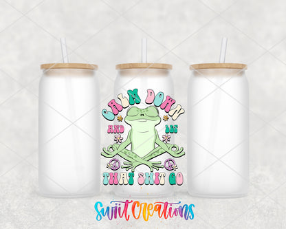 Calm Down and Let That Shit Go frosted glass tumbler group view with lids and straws
