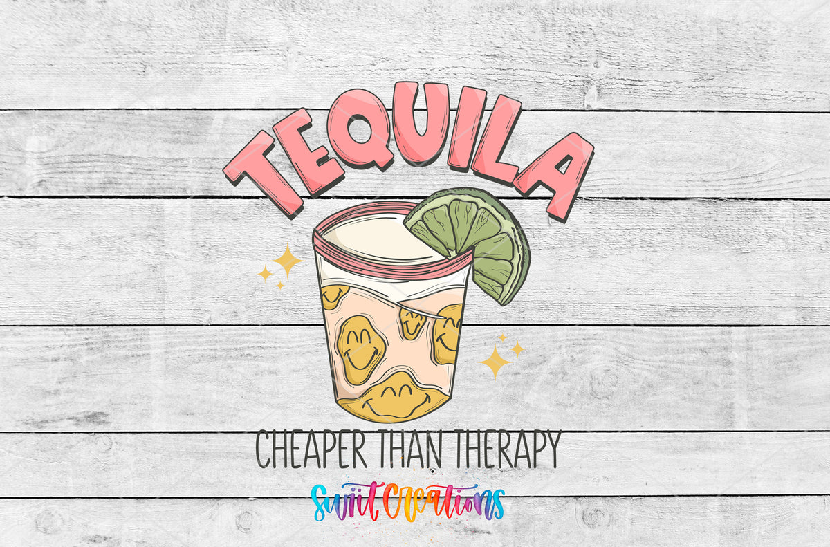 Tequila Cheaper Than Therapy artwork detail for the finished 16 oz tumbler