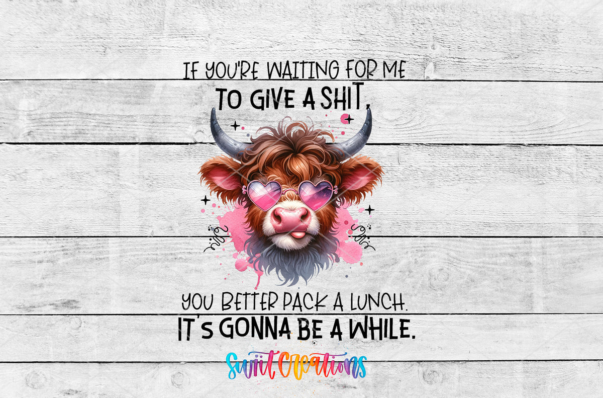 If You Are Waiting for Me Cow artwork detail for the finished 16 oz tumbler