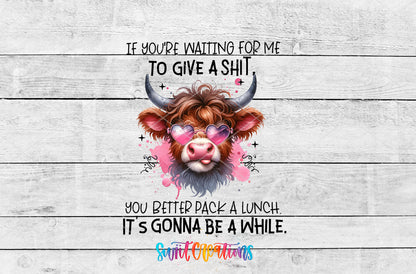 If You Are Waiting for Me Cow artwork detail for the finished 16 oz tumbler