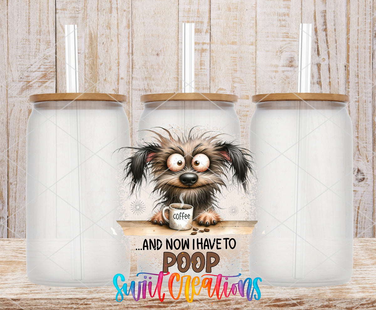 And Now I Have to Poop frosted glass tumbler mockup with bamboo lids and straws