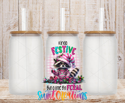 Kinda Festive Kinda Feral frosted glass tumbler mockup with bamboo lids and straws