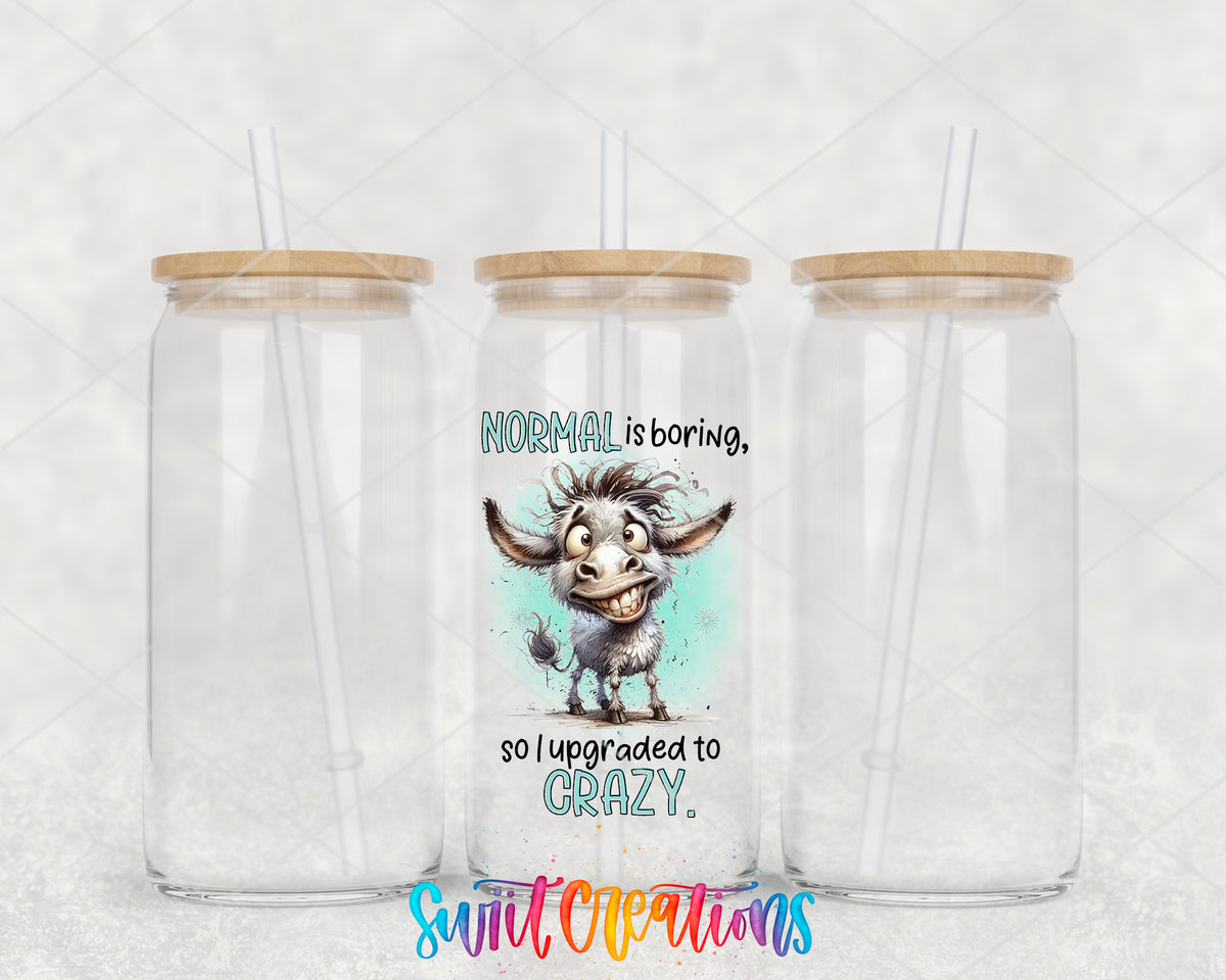 Normal Is Boring clear glass tumbler group mockup with bamboo lids and straws