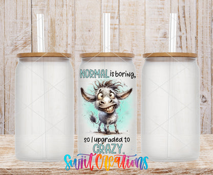 Normal Is Boring frosted glass tumbler mockup with bamboo lids and straws