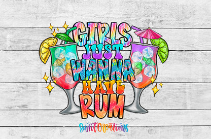 Girls Just Wanna Have Rum artwork detail for the finished 16 oz tumbler