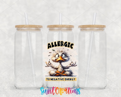 Allergic to Negative Energy clear glass tumbler group mockup with bamboo lids and straws