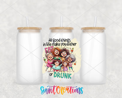 All Good Things in Life frosted glass tumbler group view with lids and straws