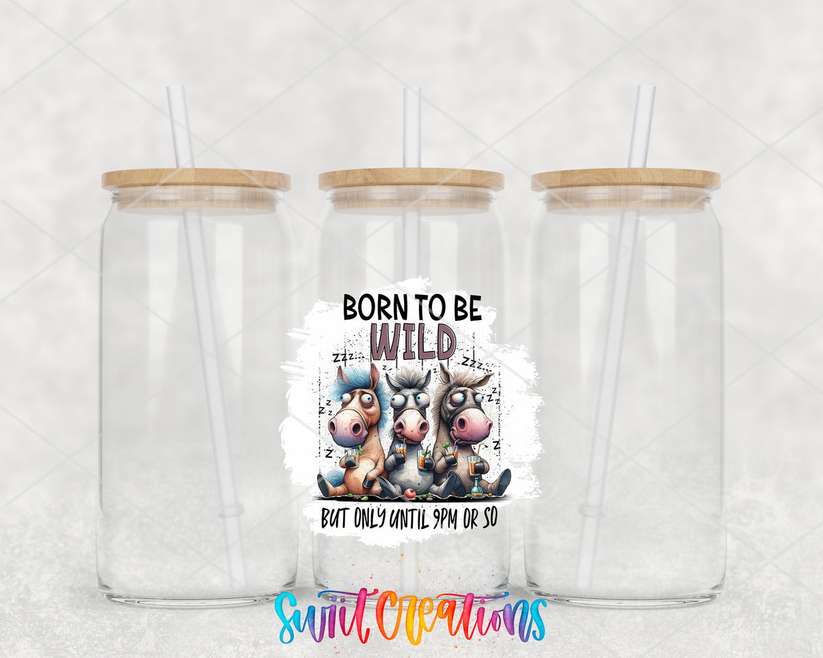 Born to Be Wild Cows clear glass tumbler group mockup with bamboo lids and straws