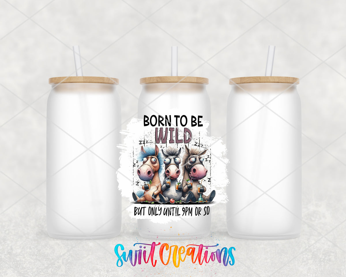 Born to Be Wild Cows frosted glass tumbler group view with lids and straws