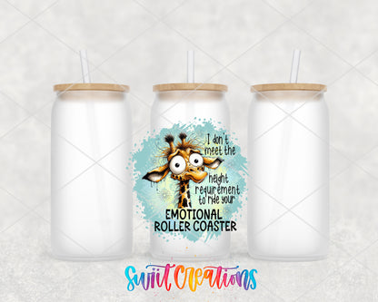 Emotional Roller Coaster Giraffe frosted glass tumbler group view with lids and straws
