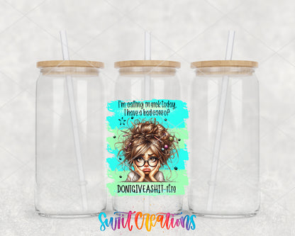 Calling In Sick Today clear glass tumbler group mockup with bamboo lids and straws