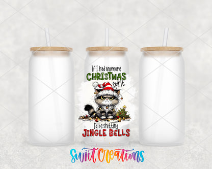 Christmas Spirit Jingle Bells frosted glass tumbler group view with lids and straws