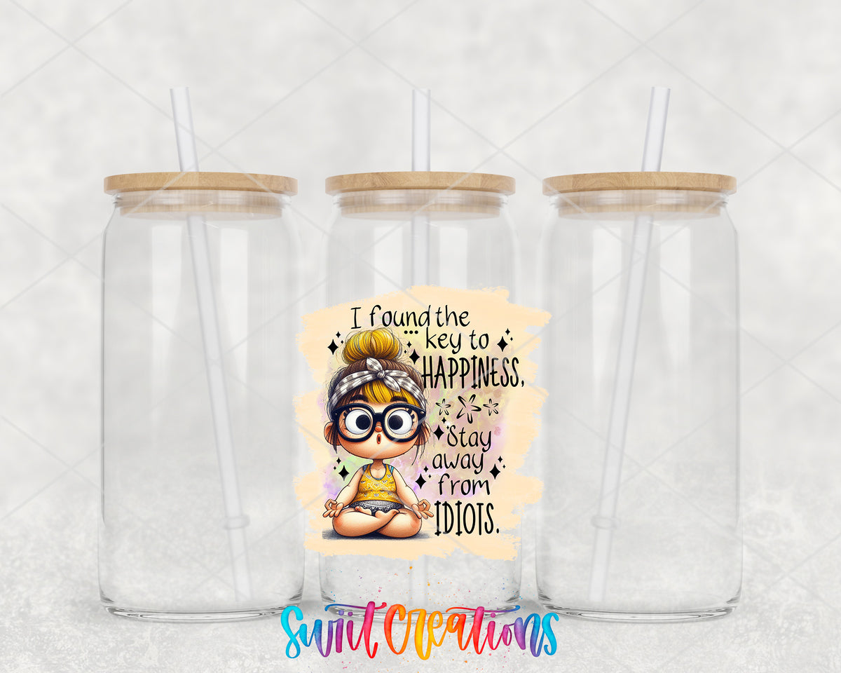 Key to Happiness clear glass tumbler group mockup with bamboo lids and straws
