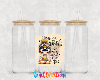 Key to Happiness clear glass tumbler group mockup with bamboo lids and straws