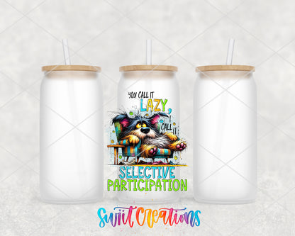 Selective Participation frosted glass tumbler group view with lids and straws