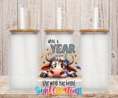 What a Year This Week Has Been frosted glass tumbler mockup with bamboo lids and straws