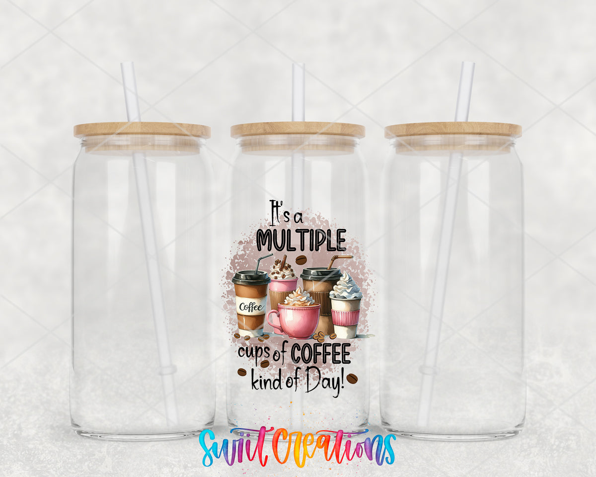 Multiple Cups of Coffee clear glass tumbler group mockup with bamboo lids and straws