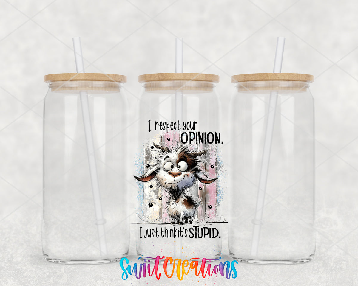 I Respect Your Opinion clear glass tumbler group mockup with bamboo lids and straws