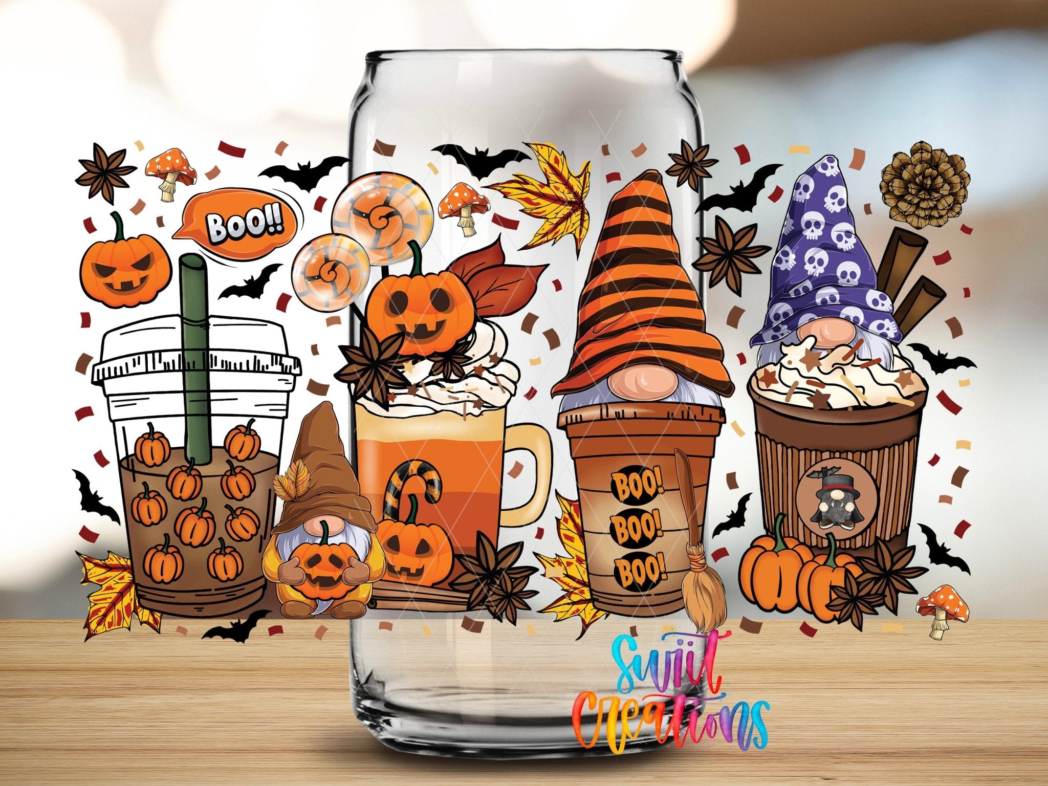 Halloween Gnome Coffee UV DTF Transfer Tumbler Wrap | Pumpkin Witch Fall Cup Decal | DTF077 - Swiit Creations