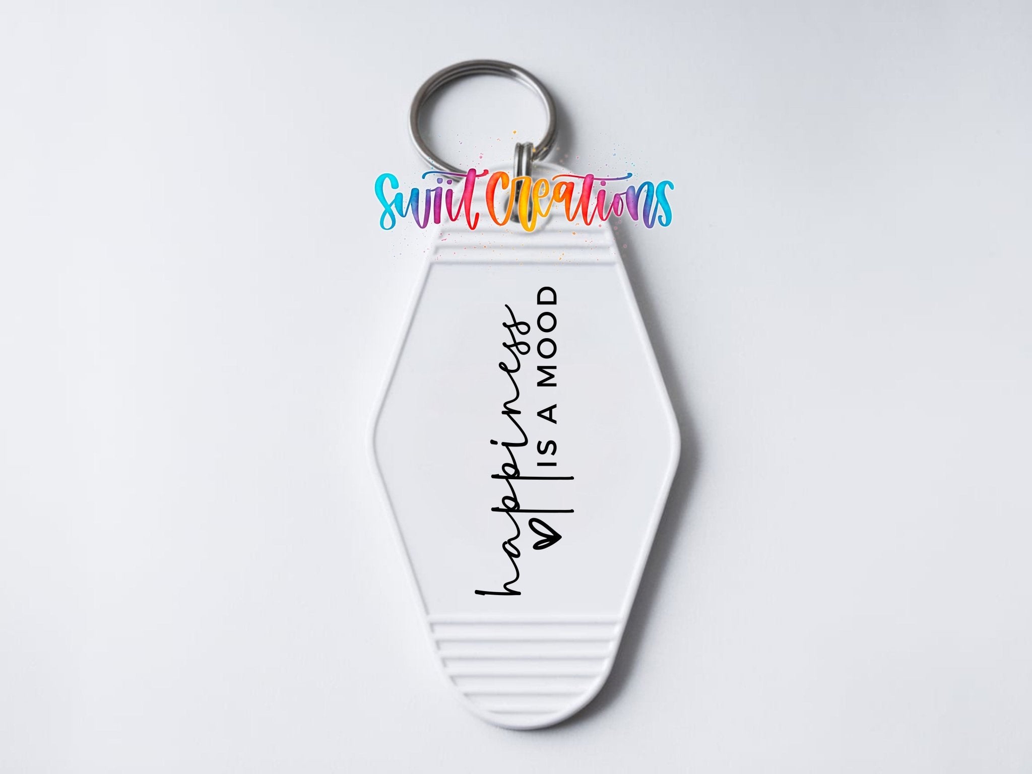 Happiness Is A Mood Motel Keychain UV DTF Transfer | Cute Script Heart Decal | MK796 - Swiit Creations