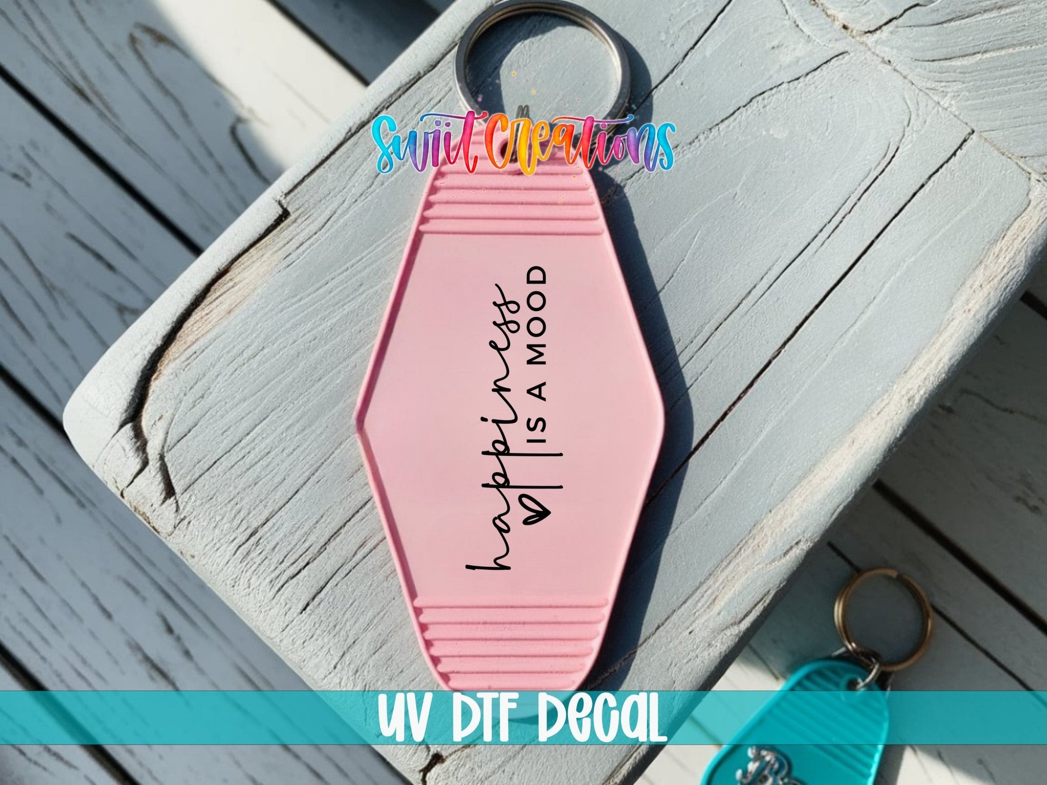 Happiness Is A Mood Motel Keychain UV DTF Transfer | Cute Script Heart Decal | MK796 - Swiit Creations