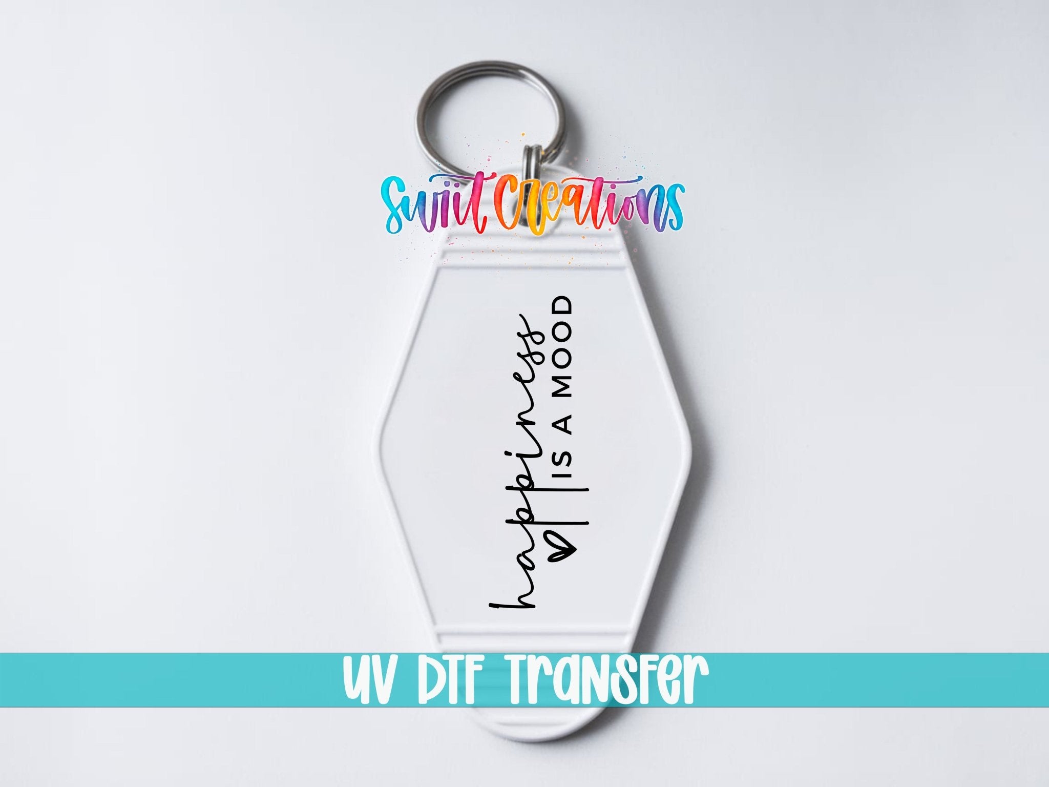 Happiness Is A Mood Motel Keychain UV DTF Transfer | Cute Script Heart Decal | MK796 - Swiit Creations