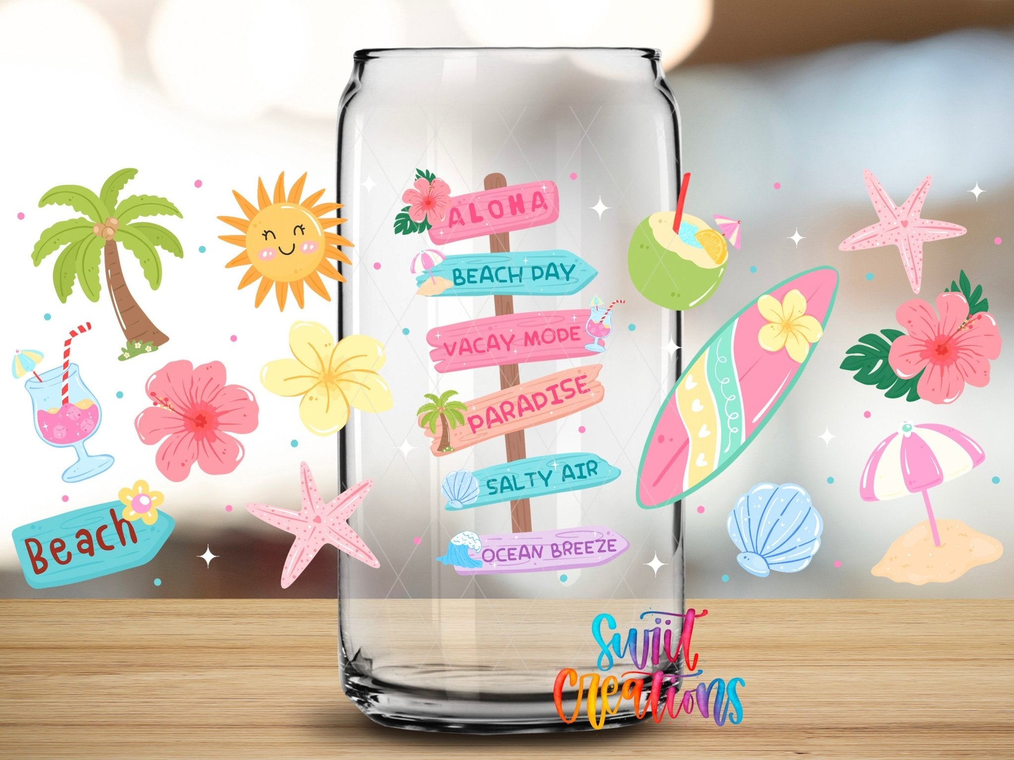 Happy Beach UV DTF Transfer | Tropical Summer Full Wrap | DTF338 - Swiit Creations