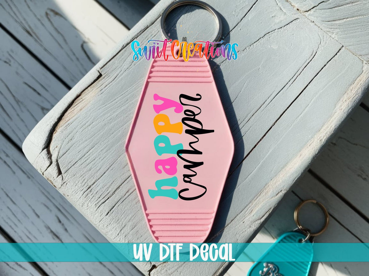 Happy Camper Motel Keychain UV DTF Transfer | Cute Retro Camping Design | MK1128 - Swiit Creations