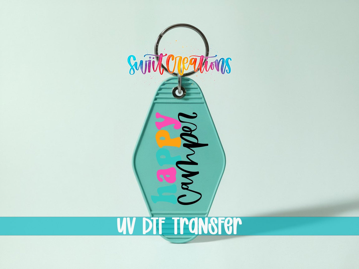 Happy Camper Motel Keychain UV DTF Transfer | Cute Retro Camping Design | MK1128 - Swiit Creations