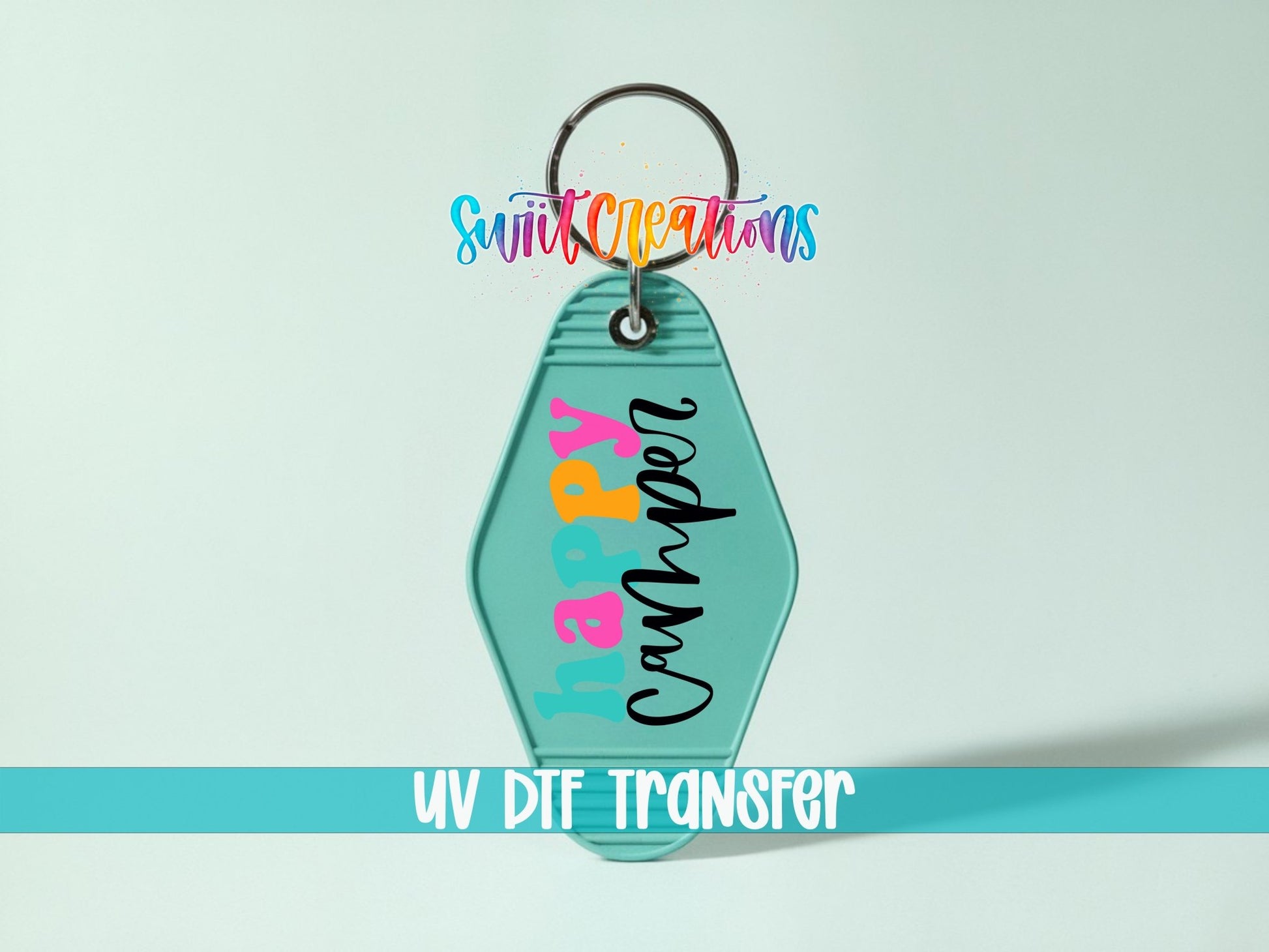 Happy Camper Motel Keychain UV DTF Transfer | Cute Retro Camping Design | MK1128 - Swiit Creations