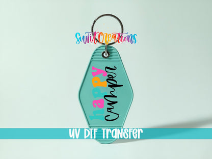 Happy Camper Motel Keychain UV DTF Transfer | Cute Retro Camping Design | MK1128 - Swiit Creations