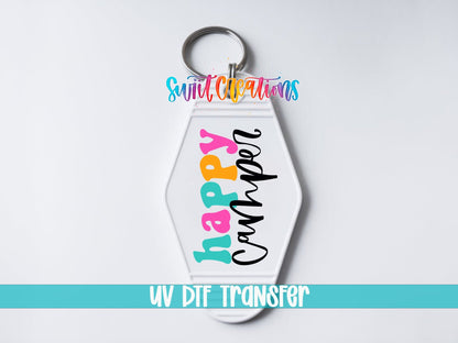 Happy Camper Motel Keychain UV DTF Transfer | Cute Retro Camping Design | MK1128 - Swiit Creations