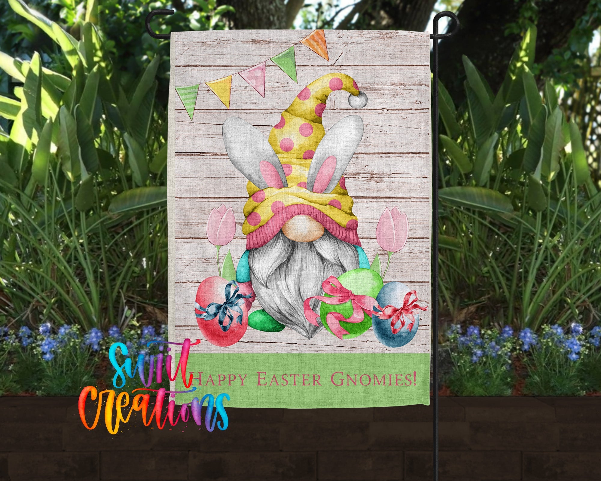 Happy Easter Gnomies Yard Flag | Bunny Gnome Garden Flag | Spring Outdoor Decor | YF62 - Swiit Creations