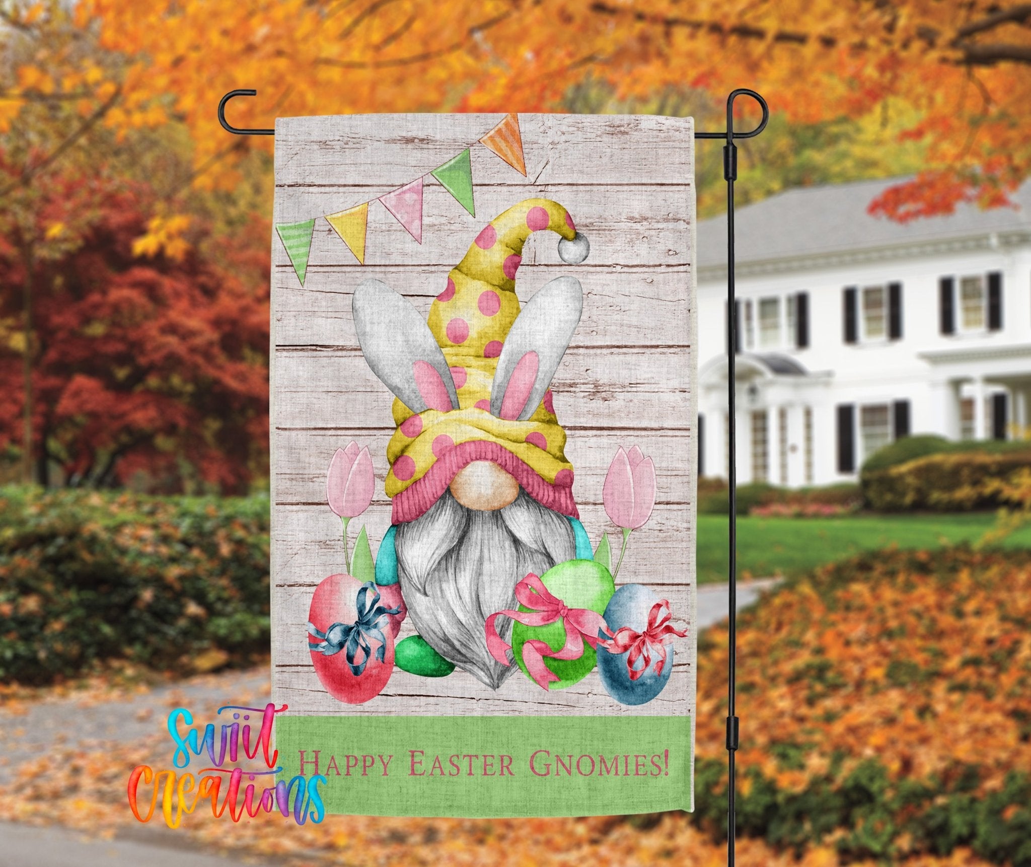 Happy Easter Gnomies Yard Flag | Bunny Gnome Garden Flag | Spring Outdoor Decor | YF62 - Swiit Creations