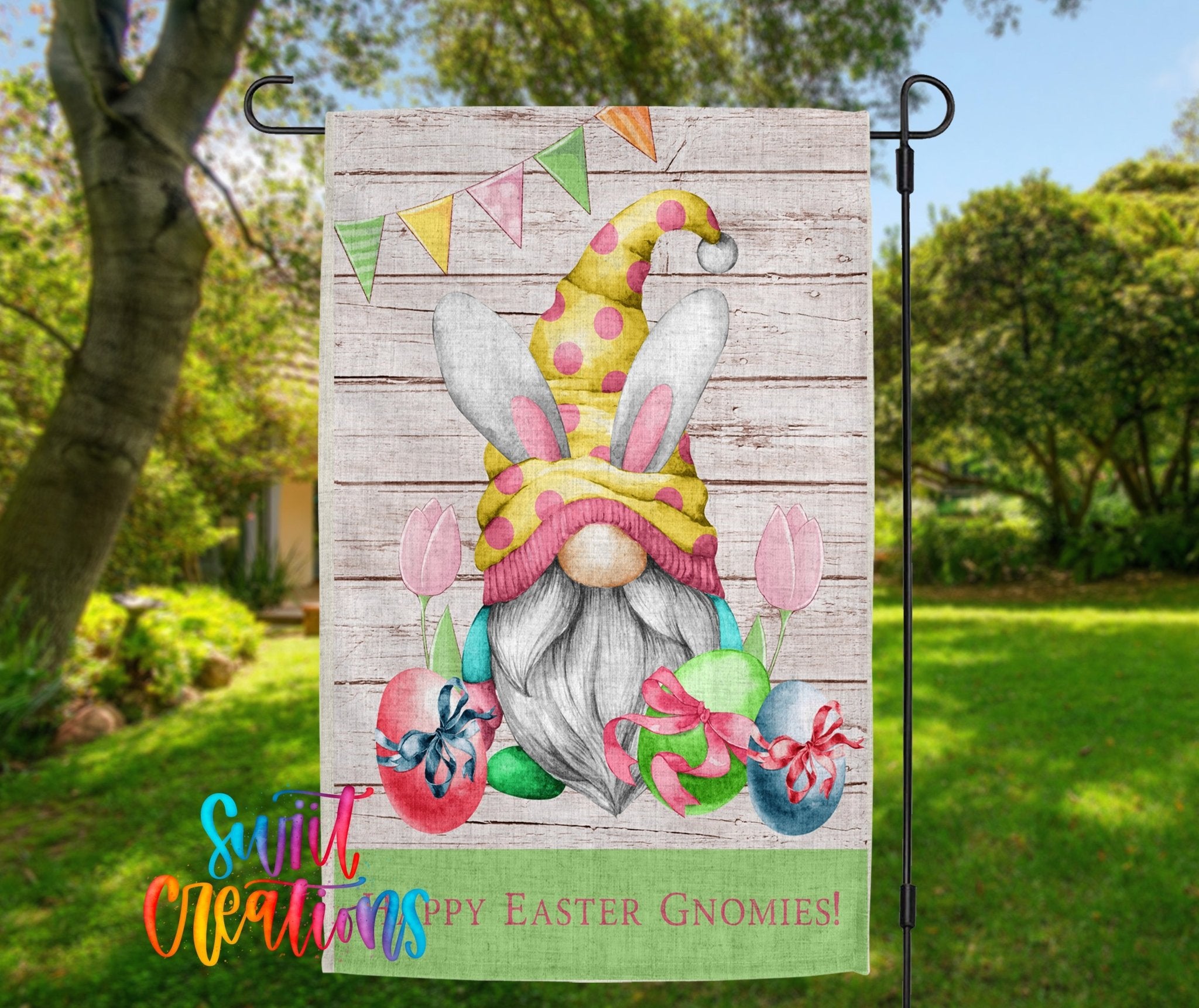 Happy Easter Gnomies Yard Flag | Bunny Gnome Garden Flag | Spring Outdoor Decor | YF62 - Swiit Creations