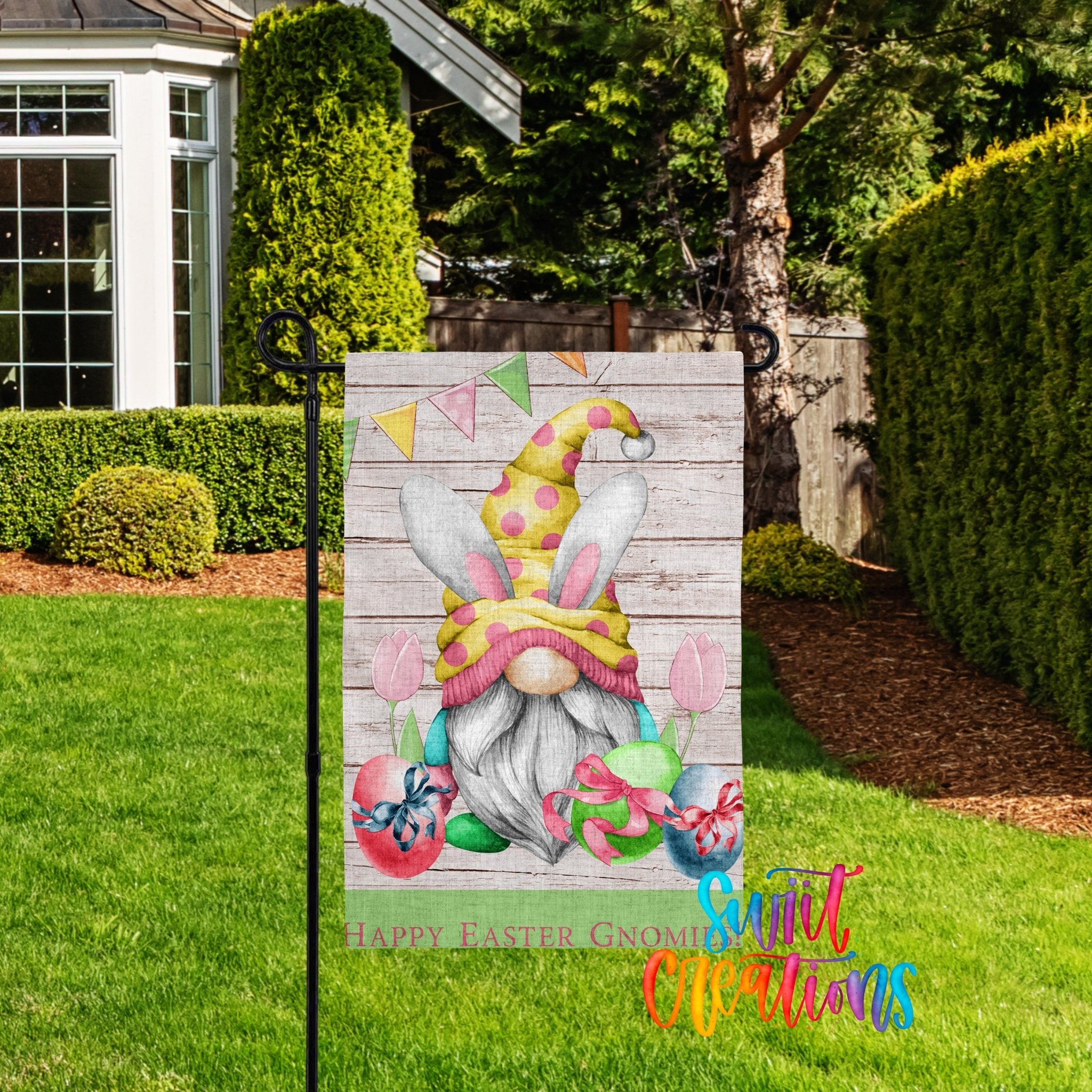 Happy Easter Gnomies Yard Flag | Bunny Gnome Garden Flag | Spring Outdoor Decor | YF62 - Swiit Creations