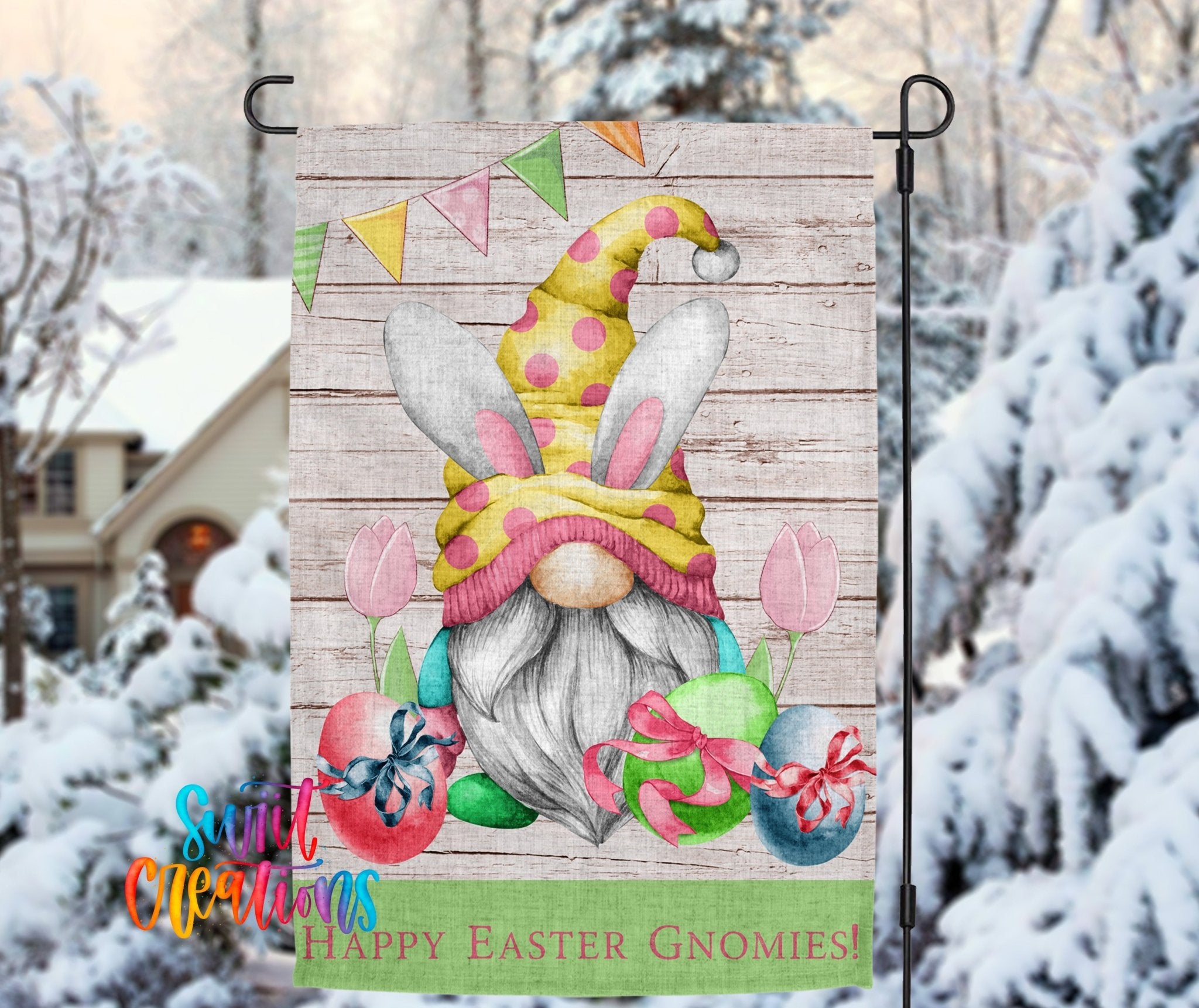 Happy Easter Gnomies Yard Flag | Bunny Gnome Garden Flag | Spring Outdoor Decor | YF62 - Swiit Creations