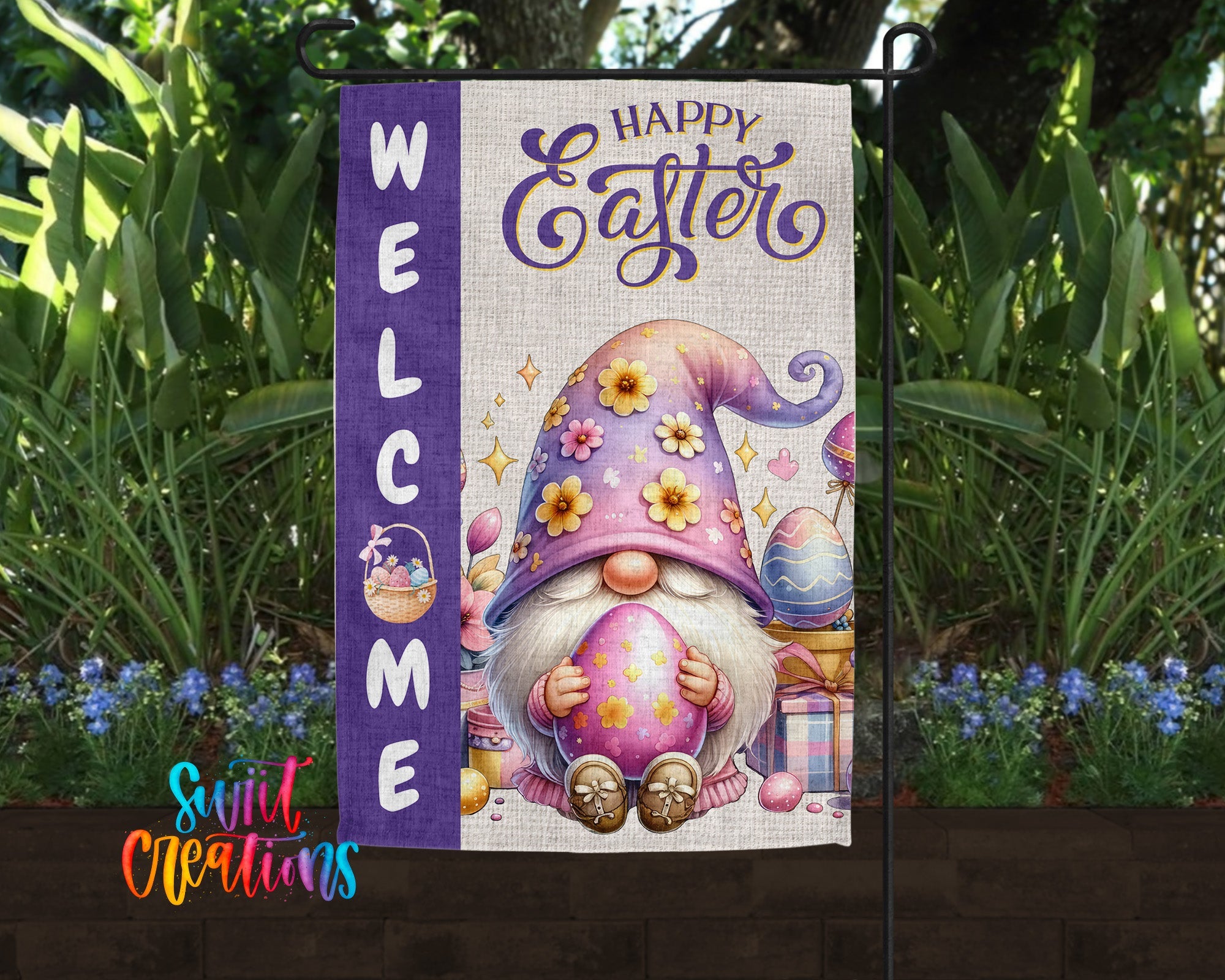 Happy Easter Yard Flag | Easter Gnome Garden Flag | Pastel Spring Outdoor Decor | YF73 - Swiit Creations