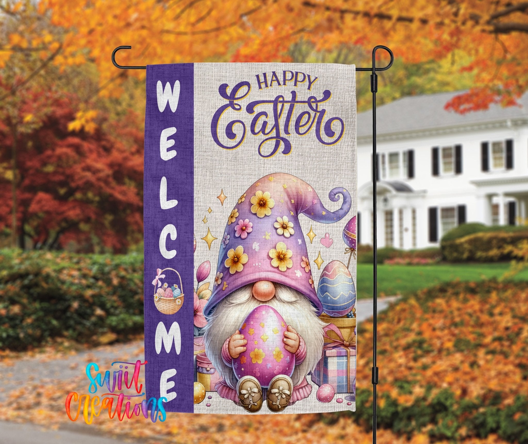 Happy Easter Yard Flag | Easter Gnome Garden Flag | Pastel Spring Outdoor Decor | YF73 - Swiit Creations