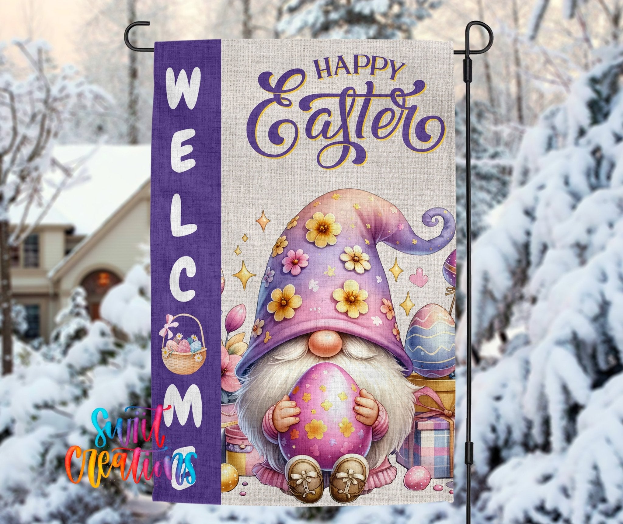 Happy Easter Yard Flag | Easter Gnome Garden Flag | Pastel Spring Outdoor Decor | YF73 - Swiit Creations