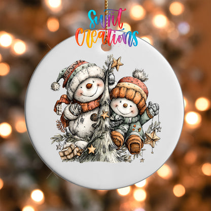 Happy Snowman with Christmas Tree UV DTF Ornament Transfer | O-1707 - Swiit Creations