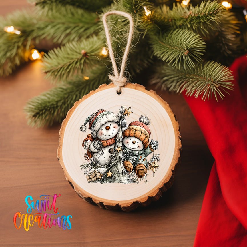 Happy Snowman with Christmas Tree UV DTF Ornament Transfer | O-1707 - Swiit Creations
