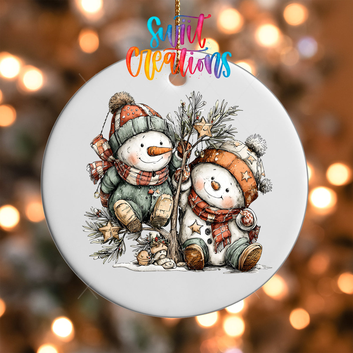 Happy Snowman with Christmas Tree UV DTF Ornament Transfer | O-1708 - Swiit Creations